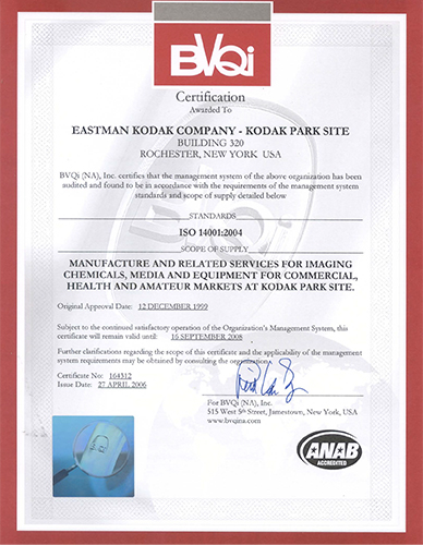 Eastman Kodak ISO 14001:2004